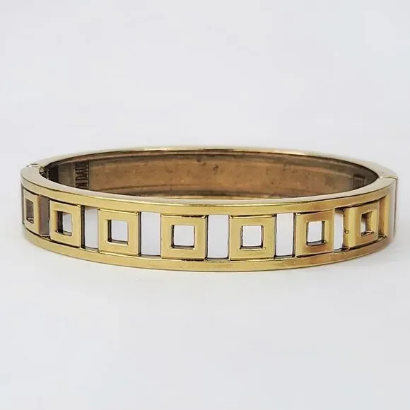 Heidi Daus | Vintage Art Deco 90's Crystal Bronzetone Hinged Bangle Bracelet - Picture 5 of 8